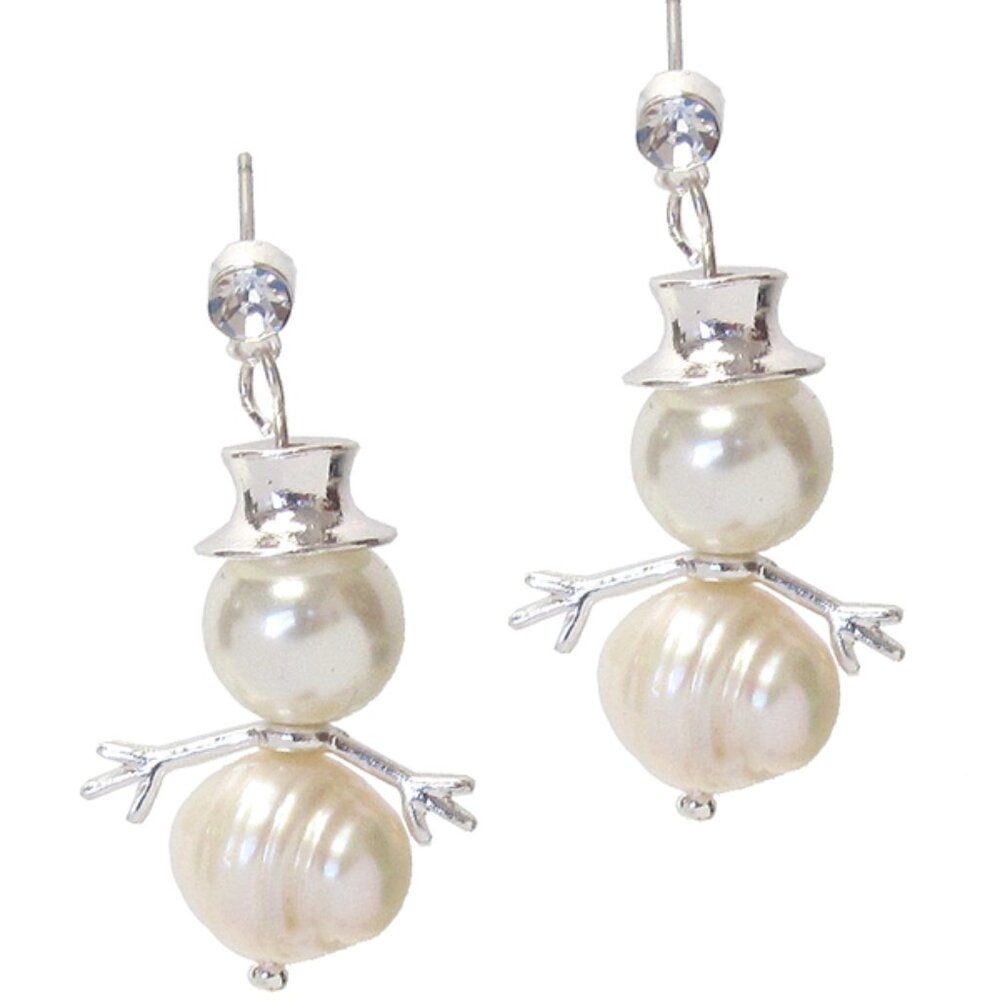 NWT Fresh Water Pearl Snowman Earrings with Silver Snowman Earrings.